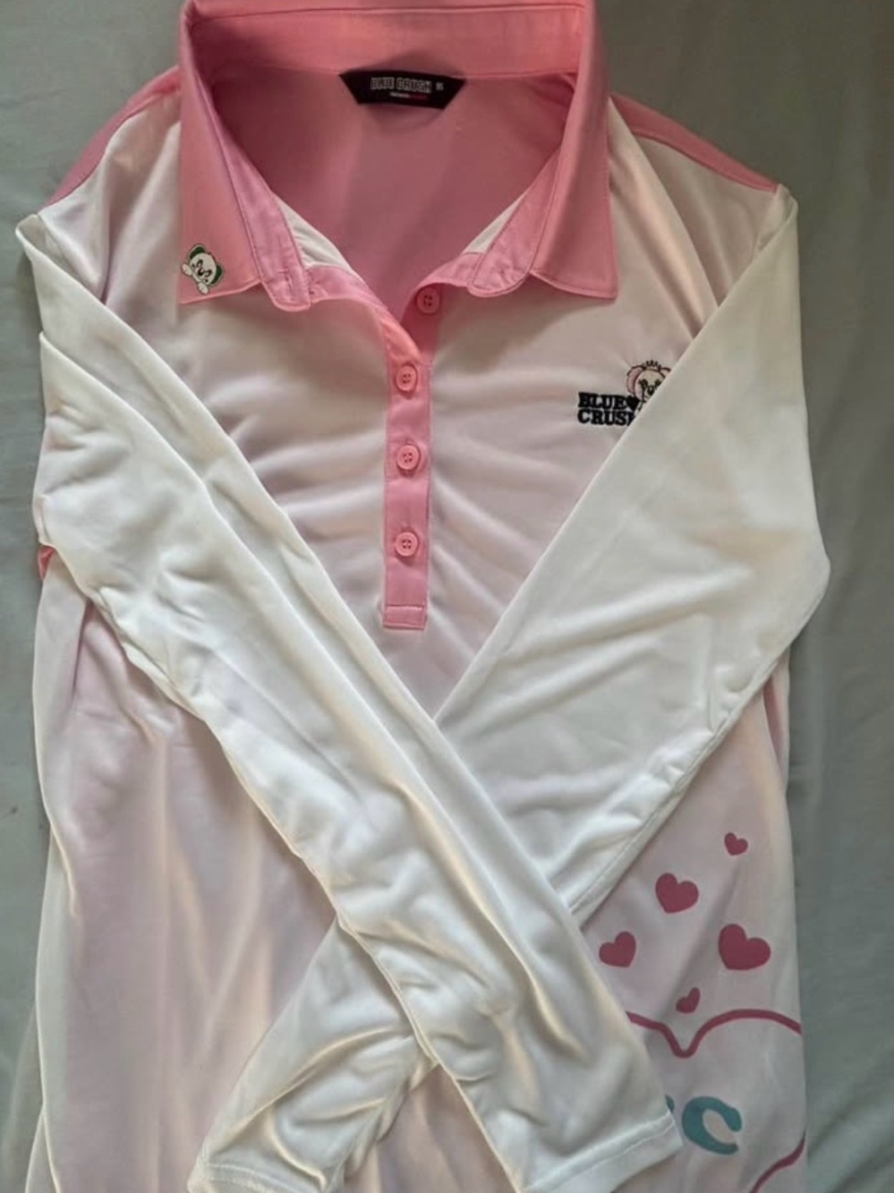 Blue Crush Pink & White Long-Sleeve sheer Polo Top